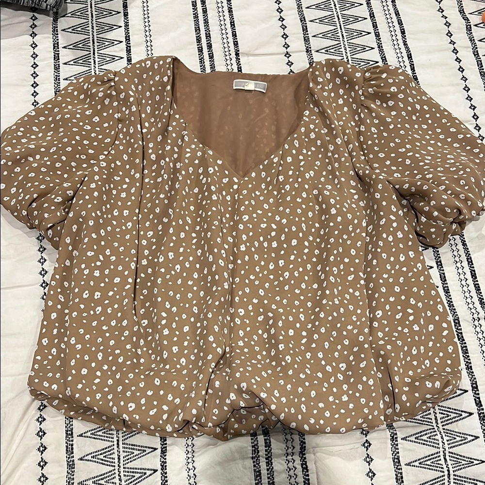Women's Tan Polka Dot Blouse